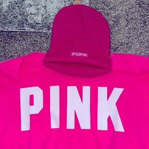 VICTORIA SECRET PINK CROPPED SWEATER AND HAT